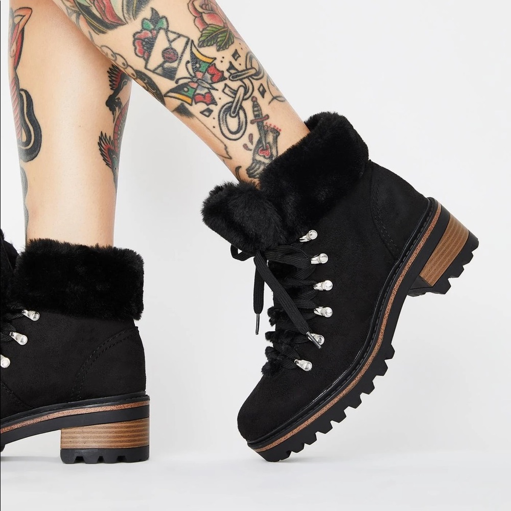 Dolls Kill Dare To Trek Faux Fur Ankle Boots